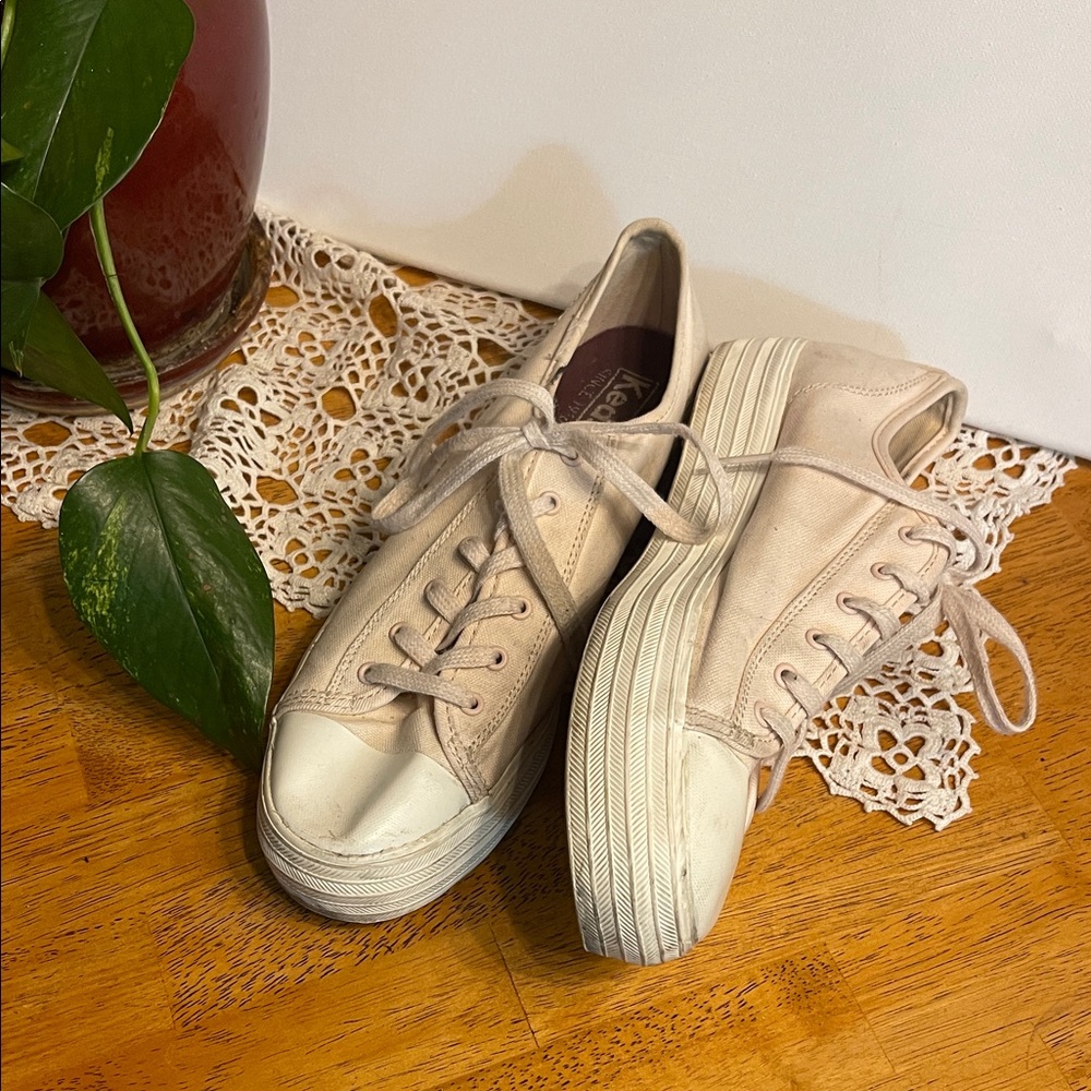 Keds - Cream Canvas Sneakers with one inch sole